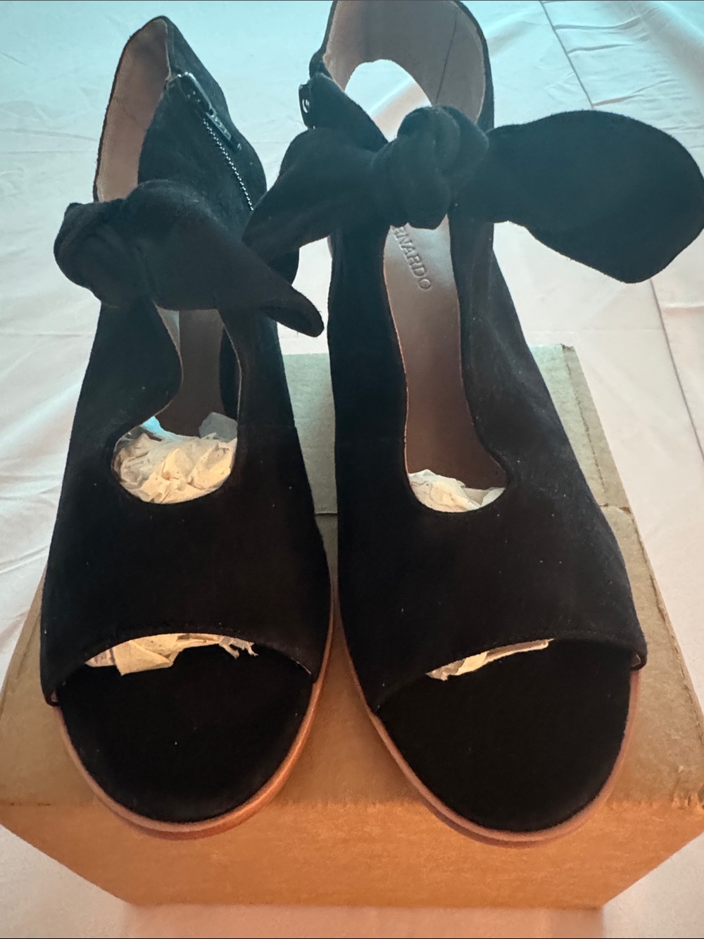 Bernardo Black Suede Knotted Ankle Tie Sandals - Women